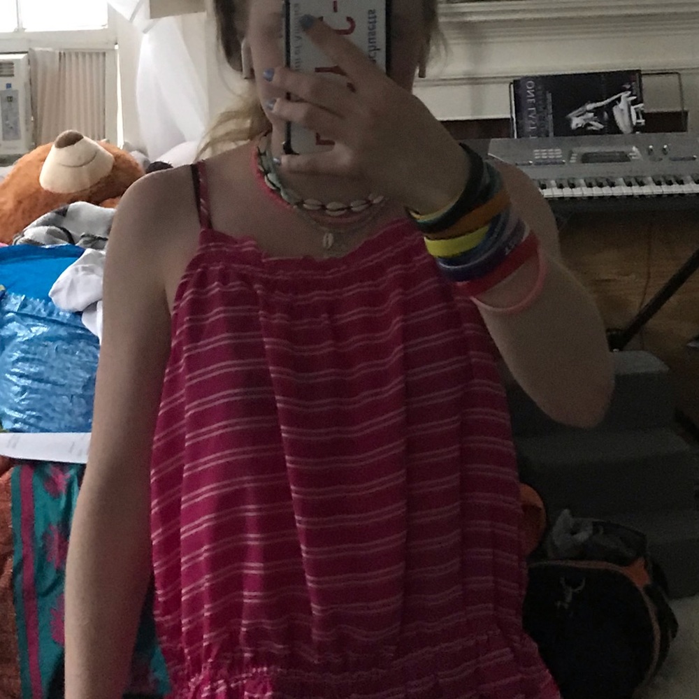 pink and white striped tank top